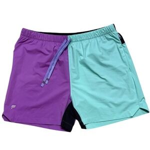Fabletics The One Shorts Men's XL 5" Unlined Gym Towel Loop Purple Teal RARE